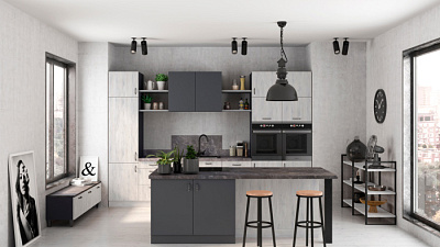 Кухня на заказ Графит нубук 858  - Тополь серебристый